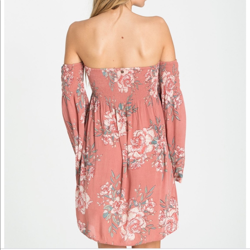 Billabong Rust Pink Floral Off-Shoulder Dress - Picture 13 of 14